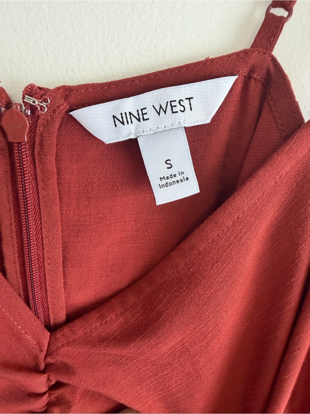 Nine West Rust Red Ruched Midi Slip Dress - Picture 5 of 6